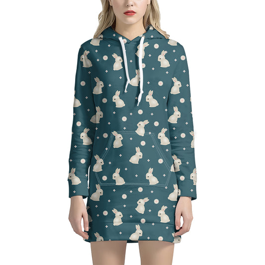 Baby Rabbit Pattern Print Hoodie Dress
