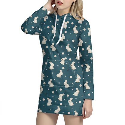 Baby Rabbit Pattern Print Hoodie Dress