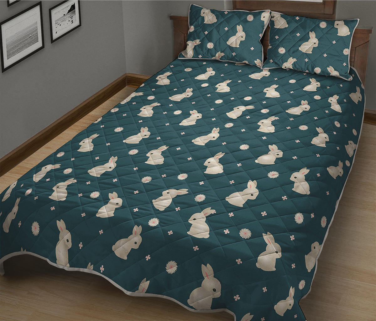 Baby Rabbit Pattern Print Quilt Bed Set