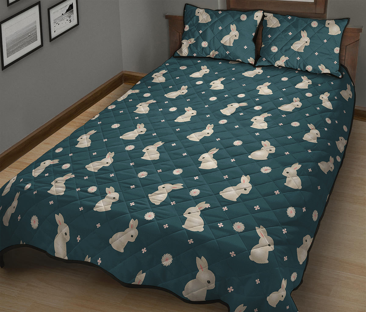 Baby Rabbit Pattern Print Quilt Bed Set