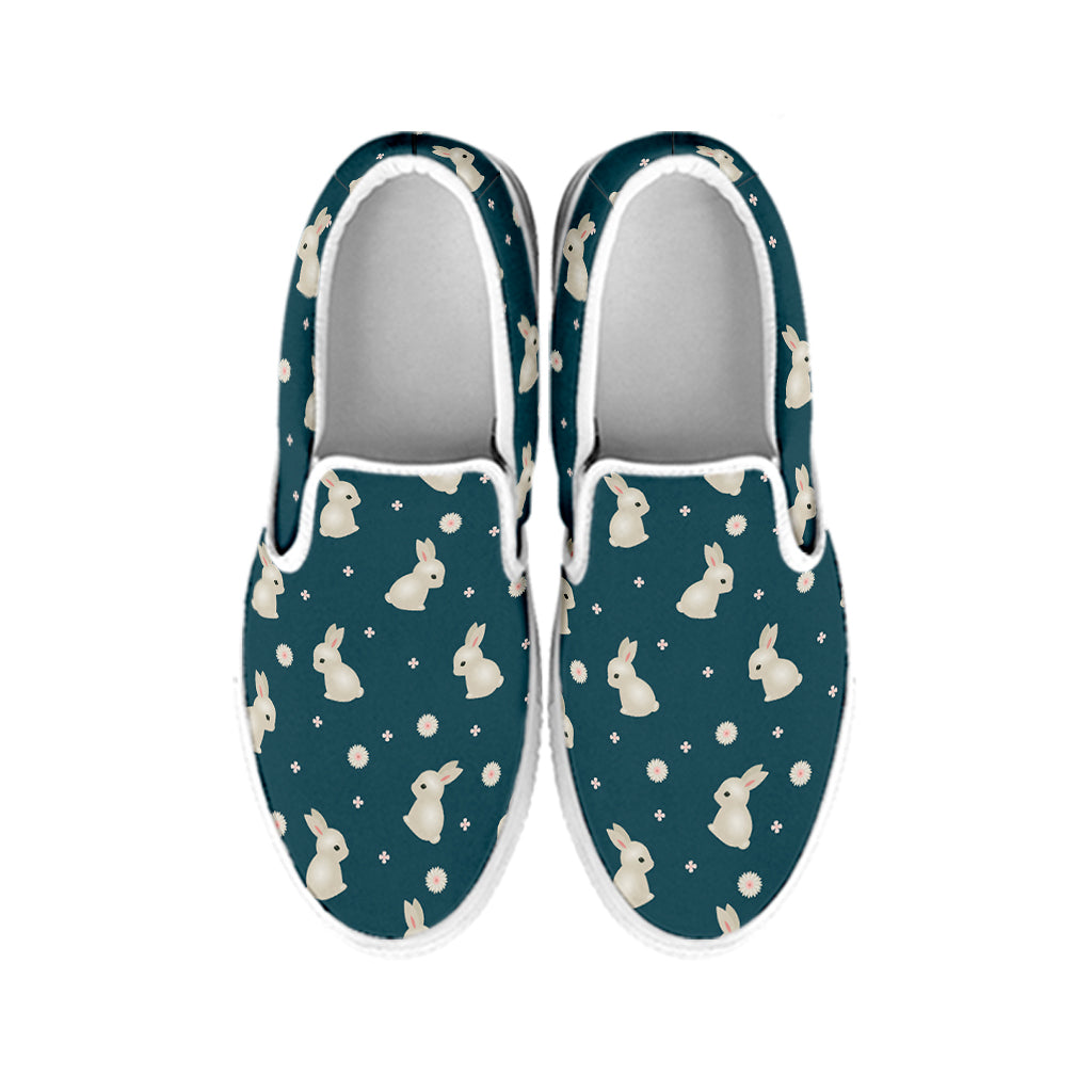 Baby Rabbit Pattern Print White Slip On Shoes
