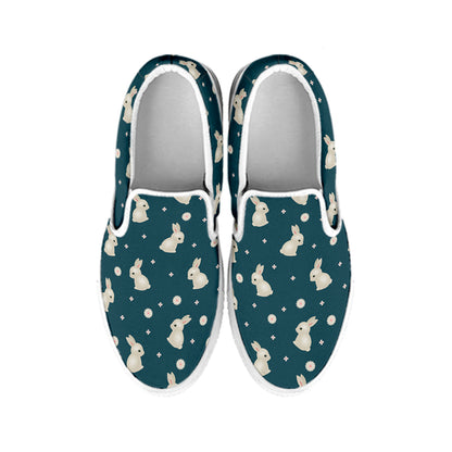 Baby Rabbit Pattern Print White Slip On Shoes