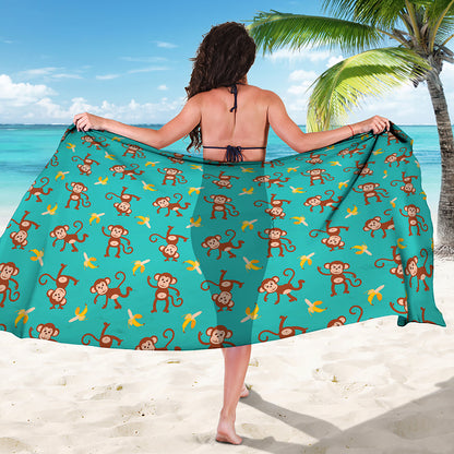 Banana And Monkey Pattern Print Beach Sarong Wrap