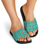 Banana And Monkey Pattern Print Black Slide Sandals