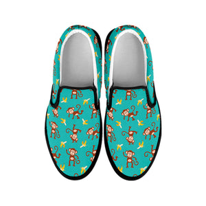 Banana And Monkey Pattern Print Black Slip On Shoes