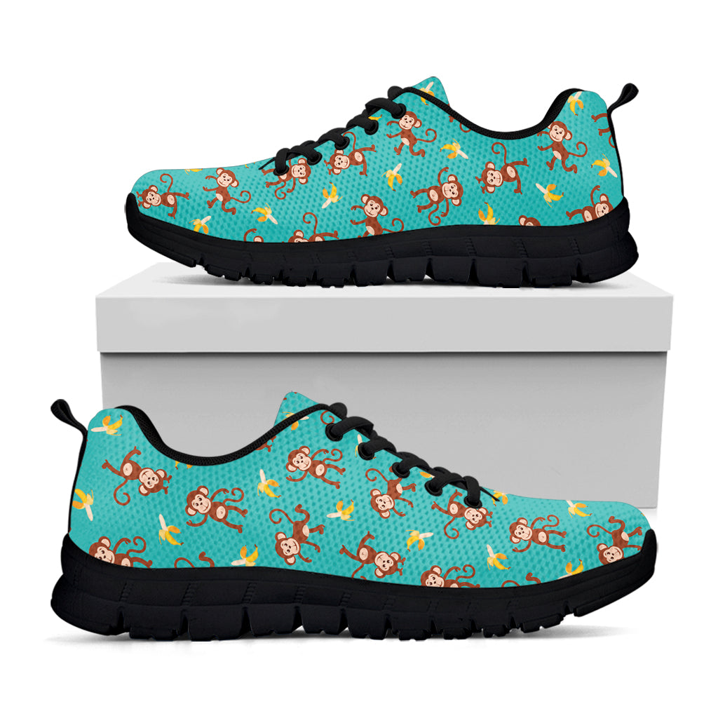 Banana And Monkey Pattern Print Black Sneakers