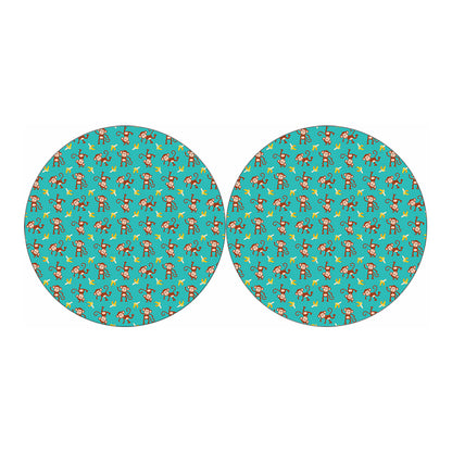 Banana And Monkey Pattern Print Car Coasters