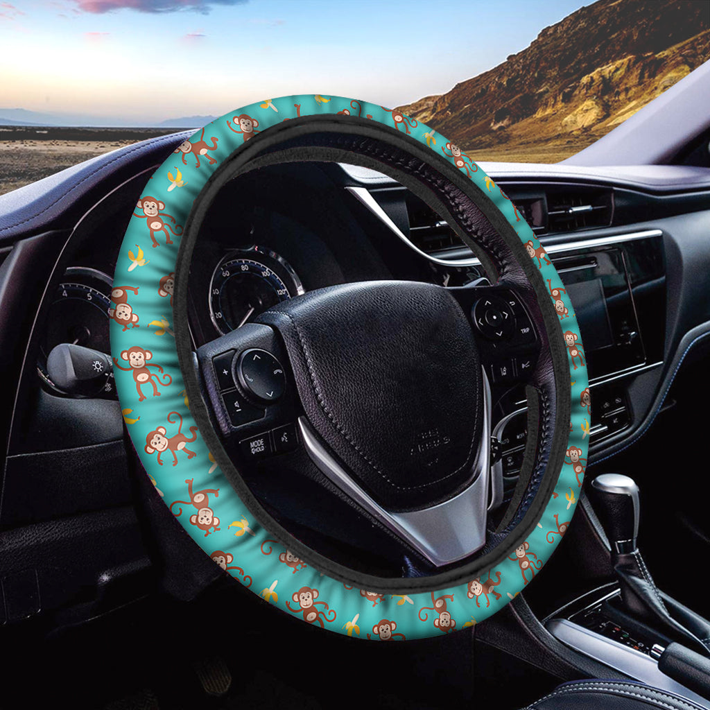 Banana And Monkey Pattern Print Car Steering Wheel Cover