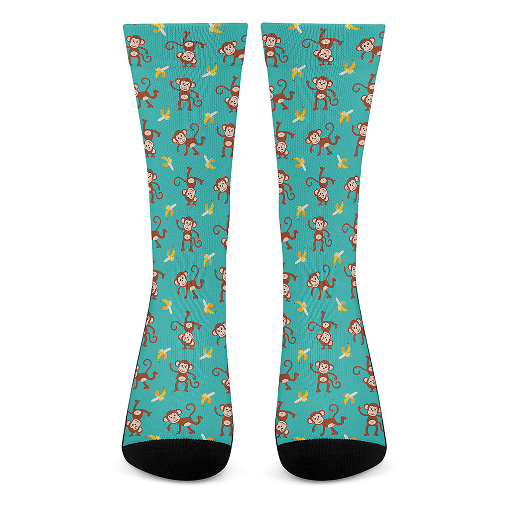 Banana And Monkey Pattern Print Crew Socks