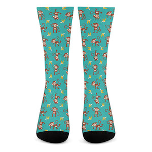 Banana And Monkey Pattern Print Crew Socks