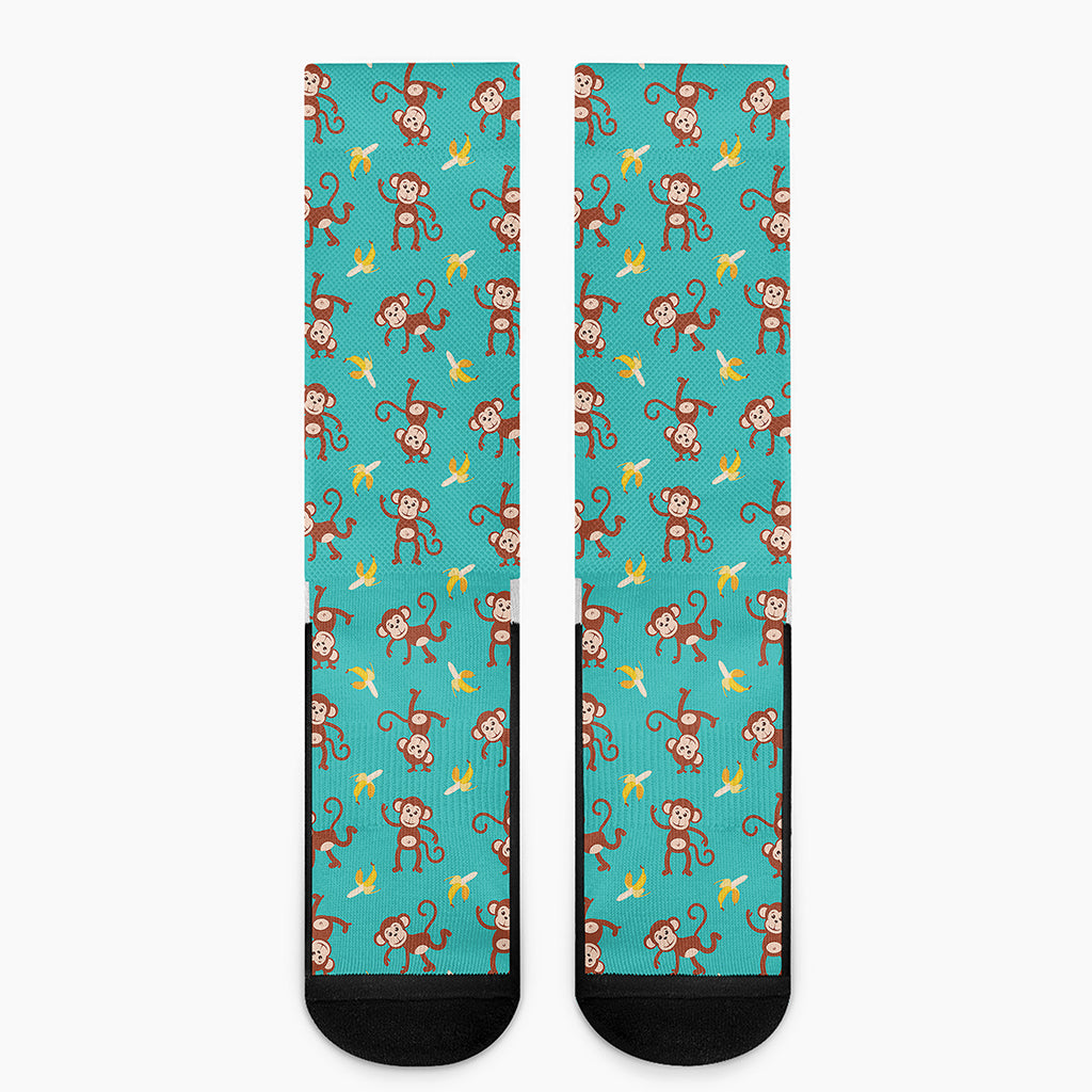 Banana And Monkey Pattern Print Crew Socks