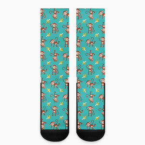 Banana And Monkey Pattern Print Crew Socks