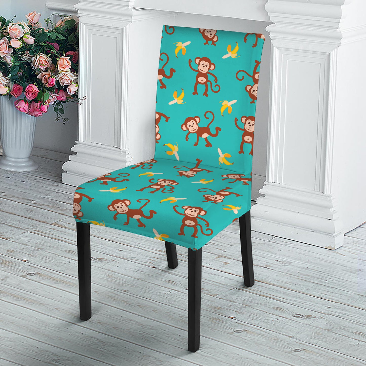 Banana And Monkey Pattern Print Dining Chair Slipcover