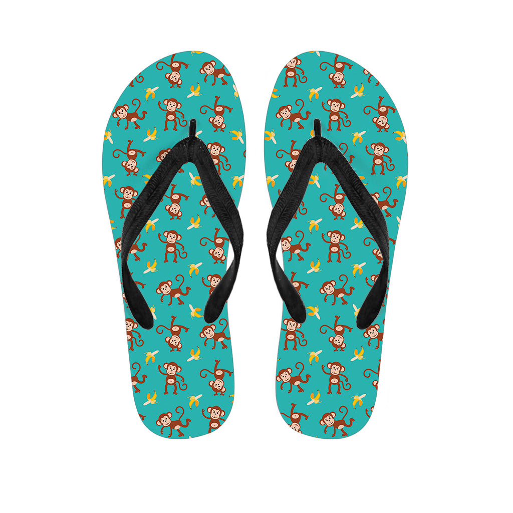 Banana And Monkey Pattern Print Flip Flops