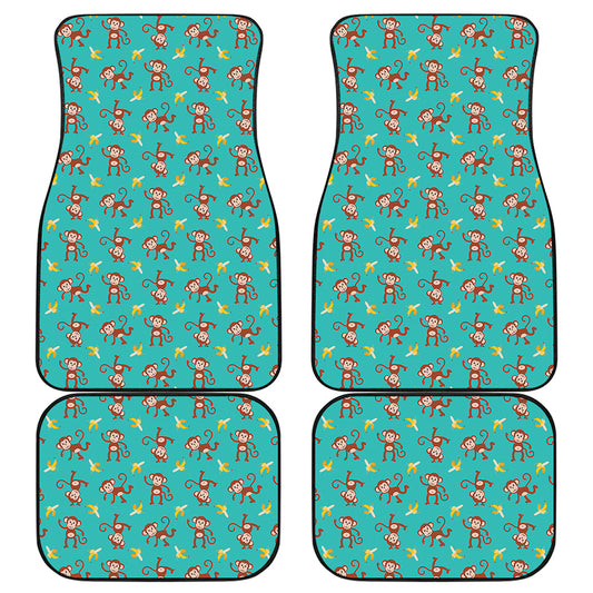 Banana And Monkey Pattern Print Front and Back Car Floor Mats
