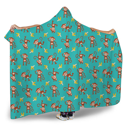 Banana And Monkey Pattern Print Hooded Blanket