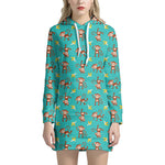 Banana And Monkey Pattern Print Hoodie Dress