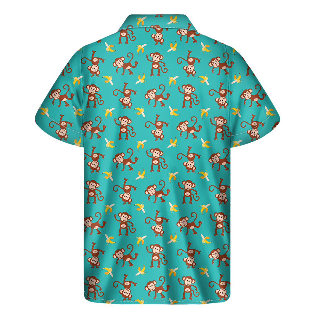 Banana And Monkey Pattern Print Men's Short Sleeve Shirt