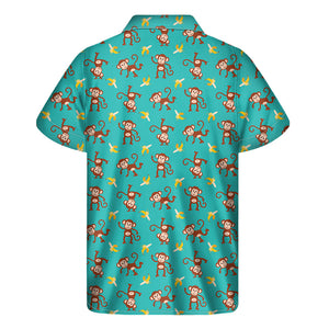 Banana And Monkey Pattern Print Men's Short Sleeve Shirt