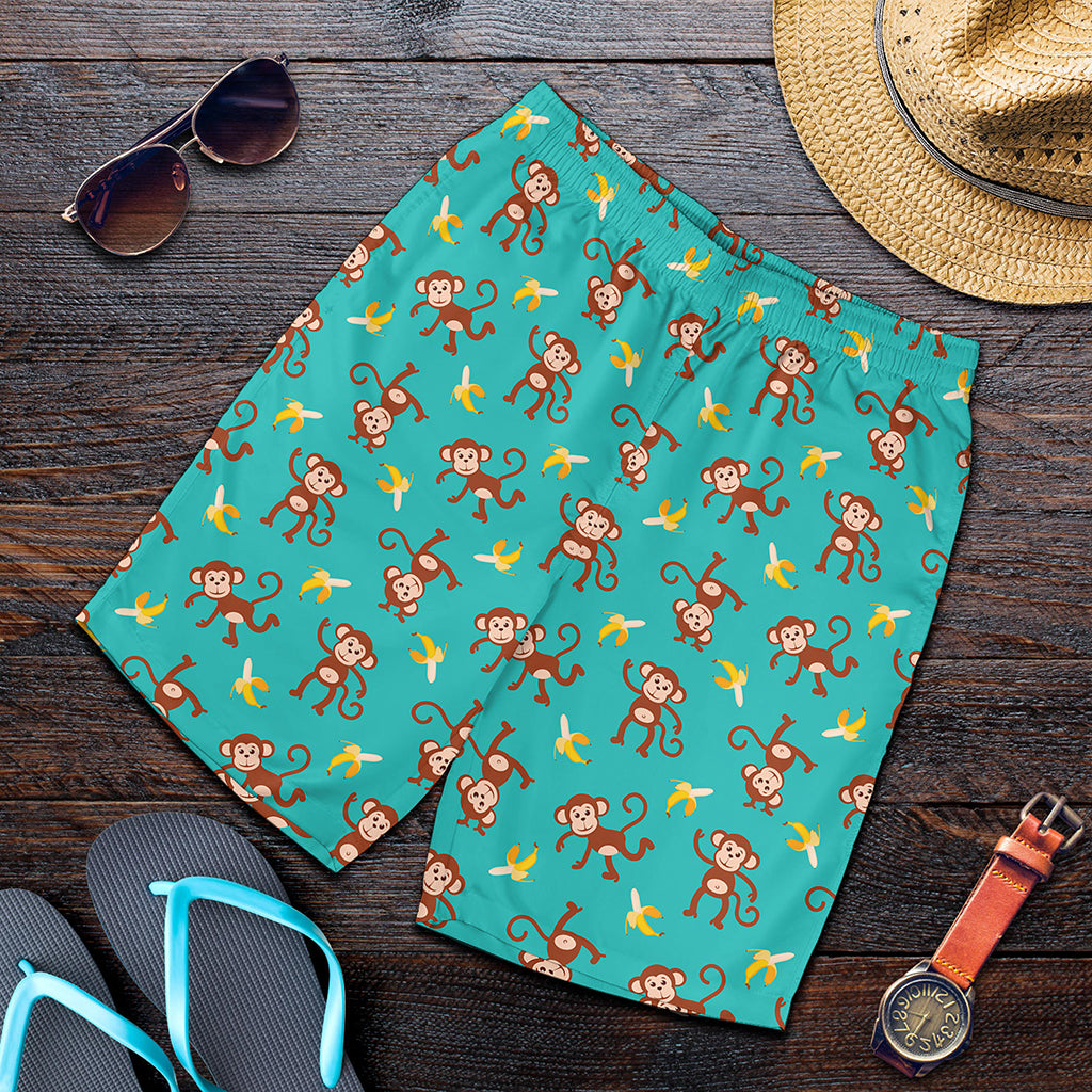 Banana And Monkey Pattern Print Men's Shorts