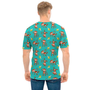 Banana And Monkey Pattern Print Men's T-Shirt