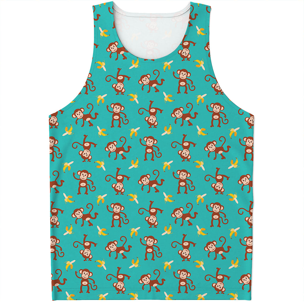 Banana And Monkey Pattern Print Men's Tank Top