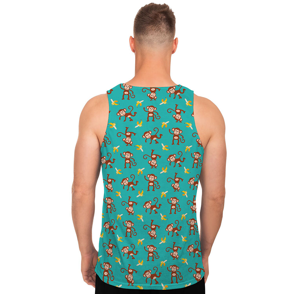 Banana And Monkey Pattern Print Men's Tank Top