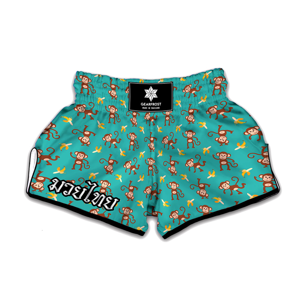 Banana And Monkey Pattern Print Muay Thai Boxing Shorts