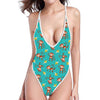 Banana And Monkey Pattern Print One Piece High Cut Swimsuit