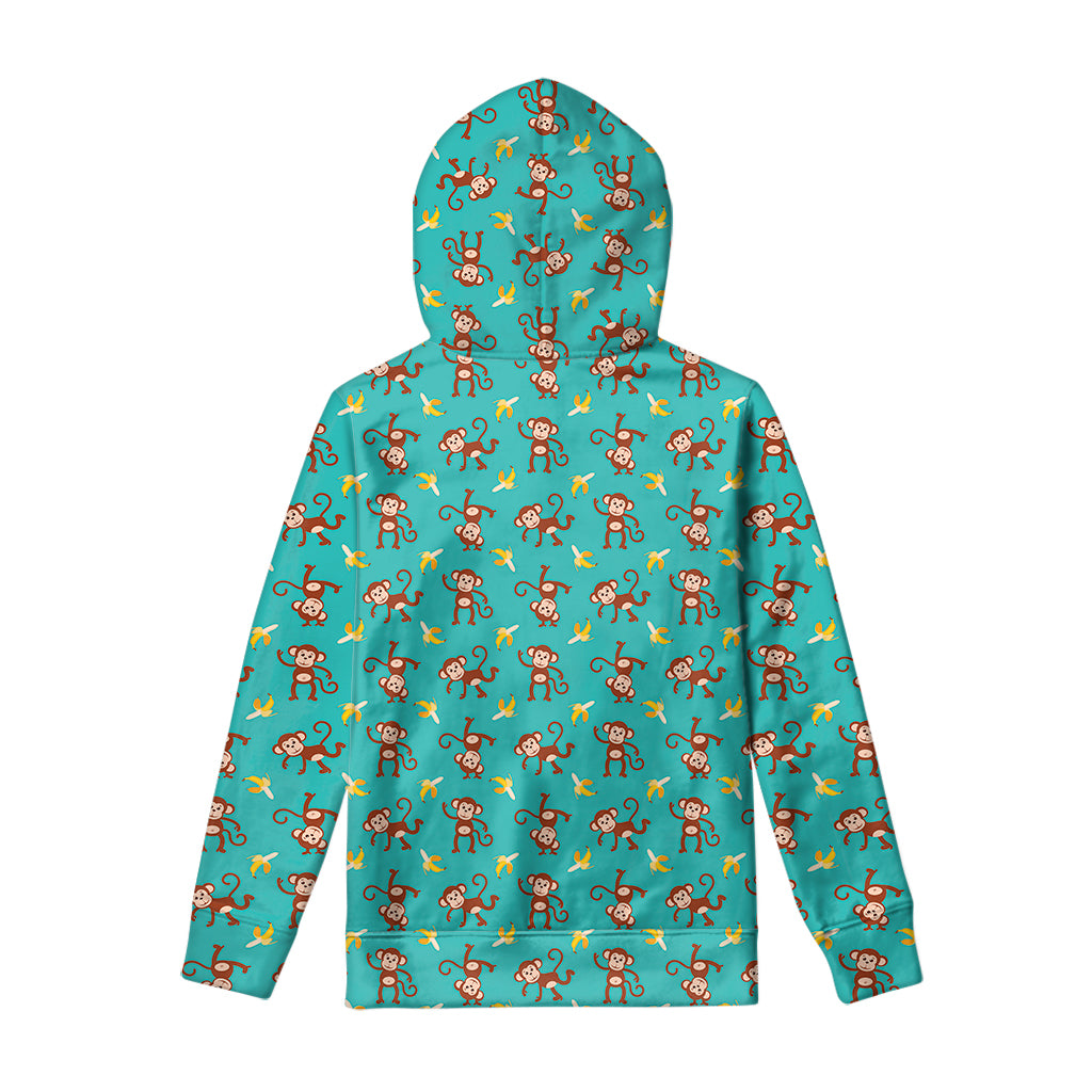 Banana And Monkey Pattern Print Pullover Hoodie