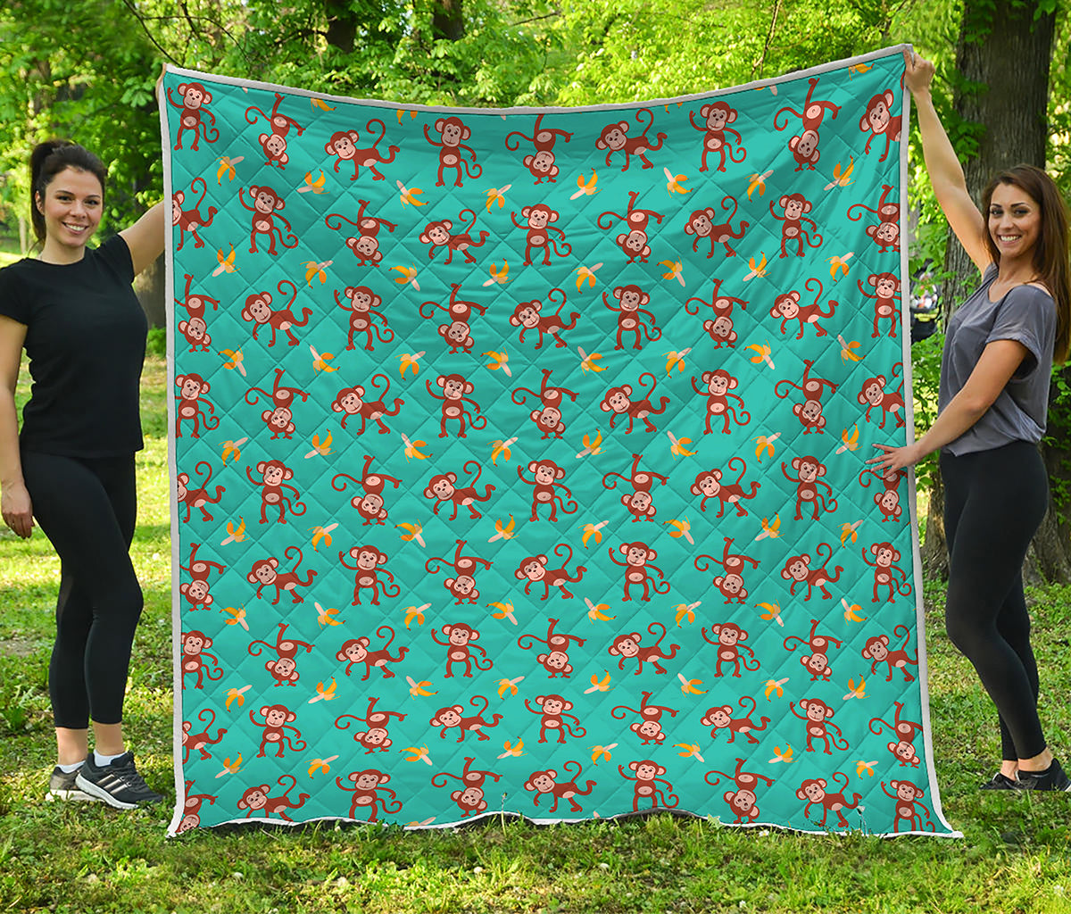 Banana And Monkey Pattern Print Quilt