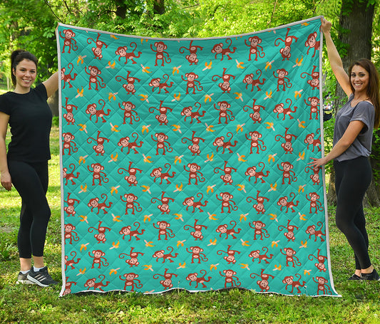 Banana And Monkey Pattern Print Quilt