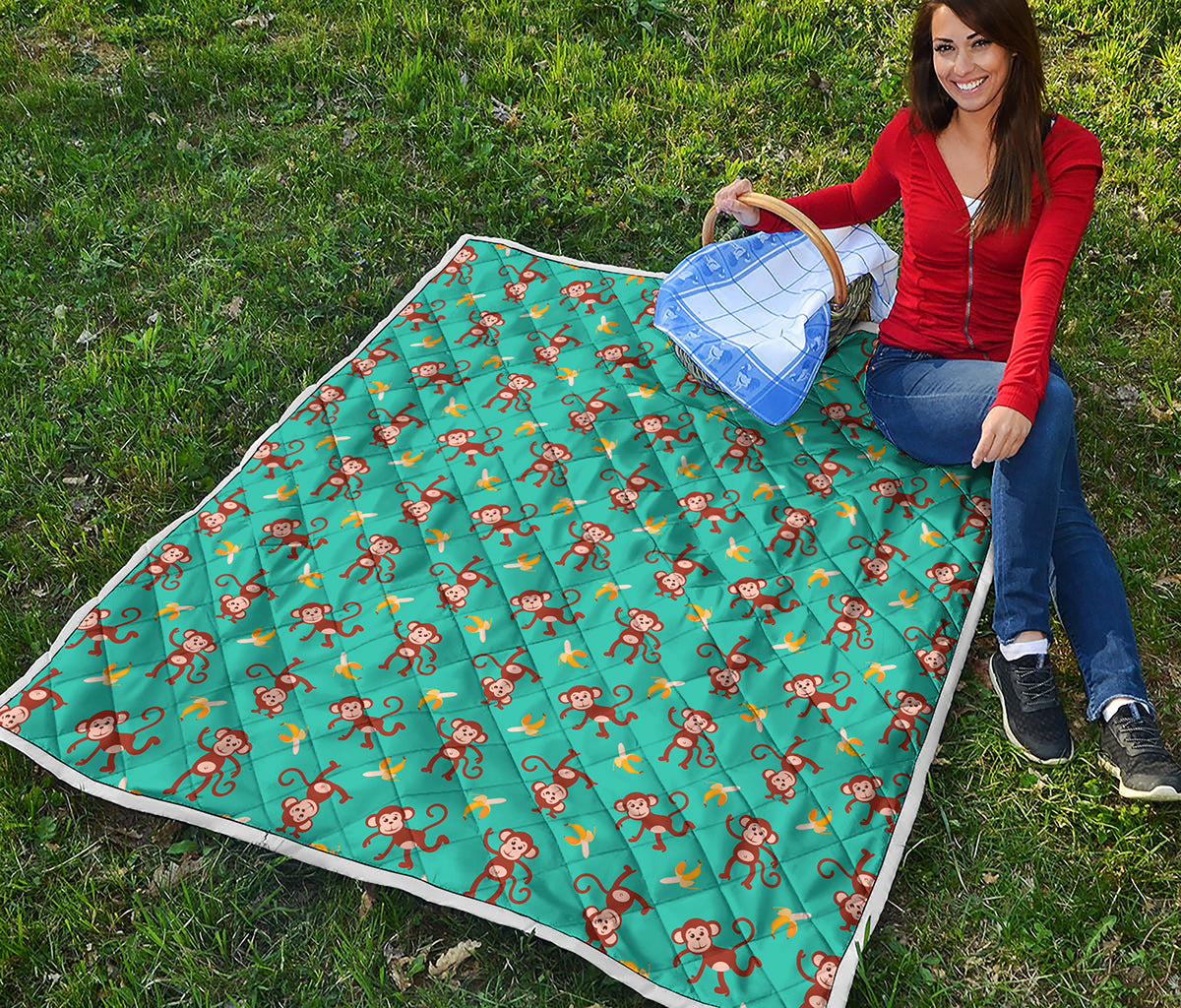 Banana And Monkey Pattern Print Quilt