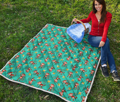 Banana And Monkey Pattern Print Quilt