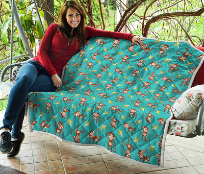 Banana And Monkey Pattern Print Quilt