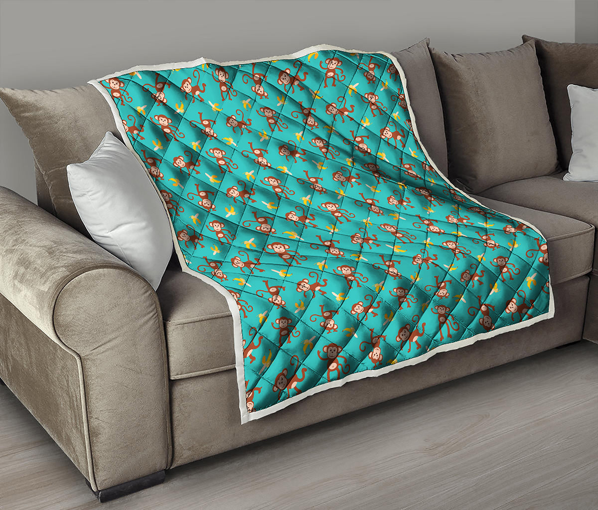 Banana And Monkey Pattern Print Quilt