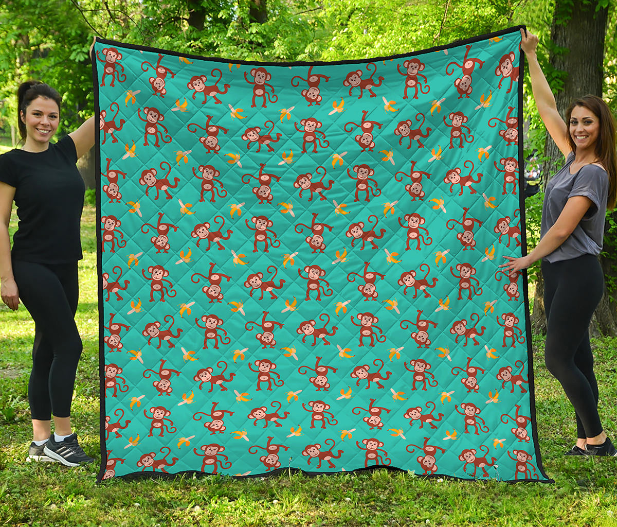 Banana And Monkey Pattern Print Quilt
