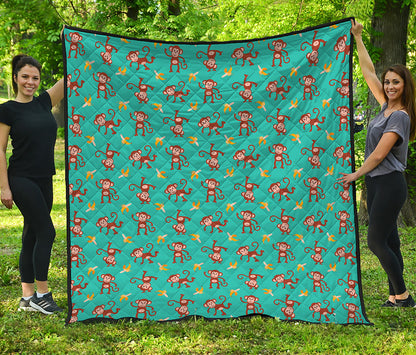Banana And Monkey Pattern Print Quilt