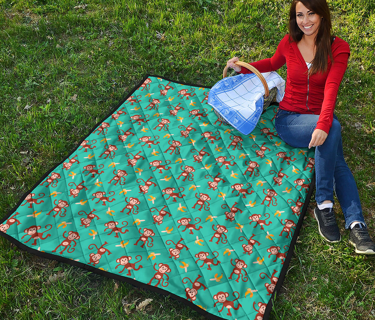 Banana And Monkey Pattern Print Quilt