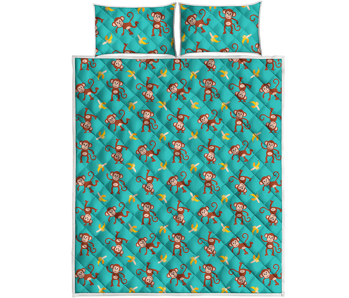 Banana And Monkey Pattern Print Quilt Bed Set