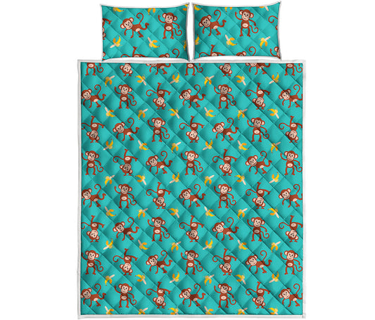 Banana And Monkey Pattern Print Quilt Bed Set