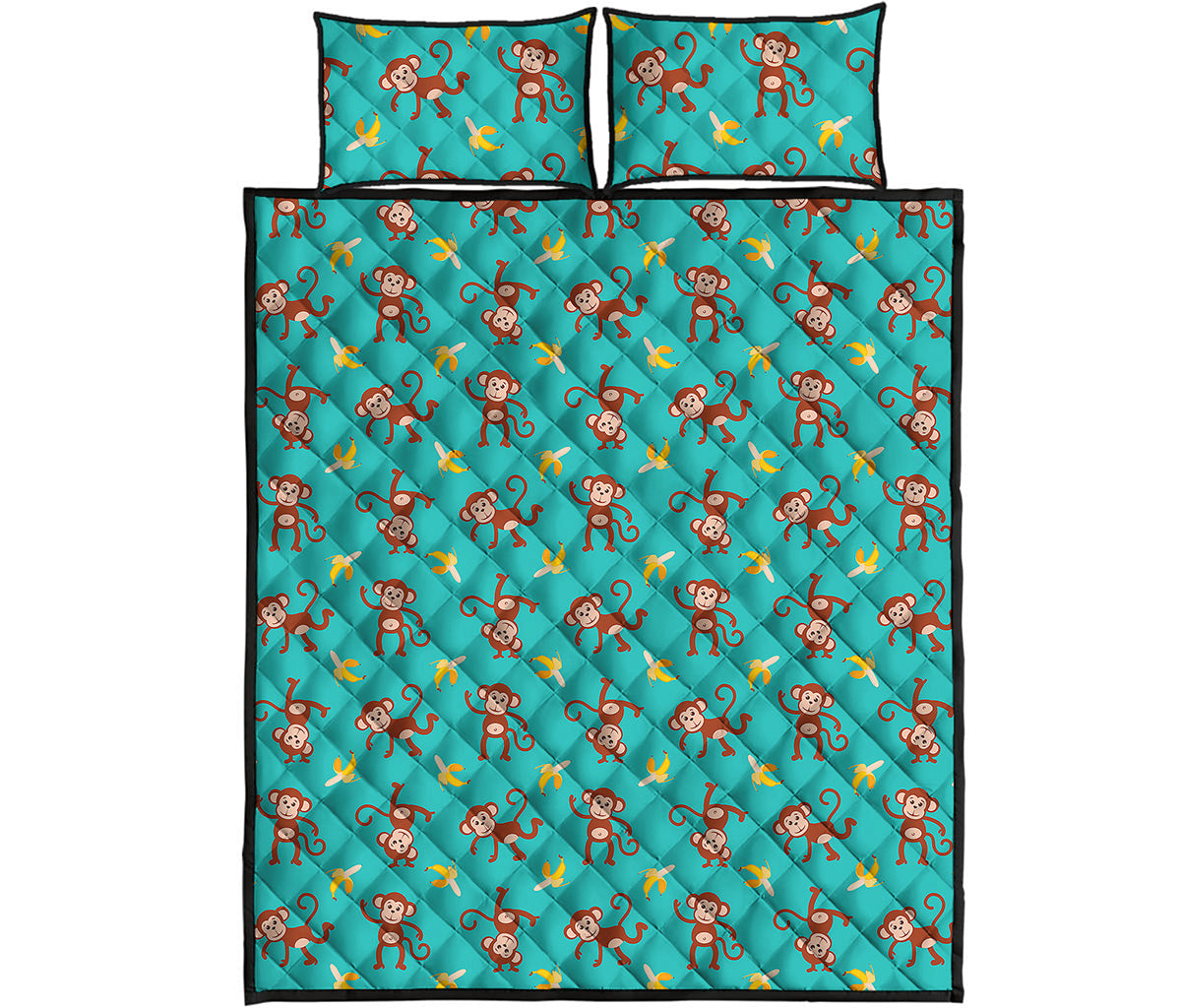 Banana And Monkey Pattern Print Quilt Bed Set