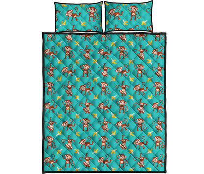 Banana And Monkey Pattern Print Quilt Bed Set