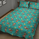 Banana And Monkey Pattern Print Quilt Bed Set
