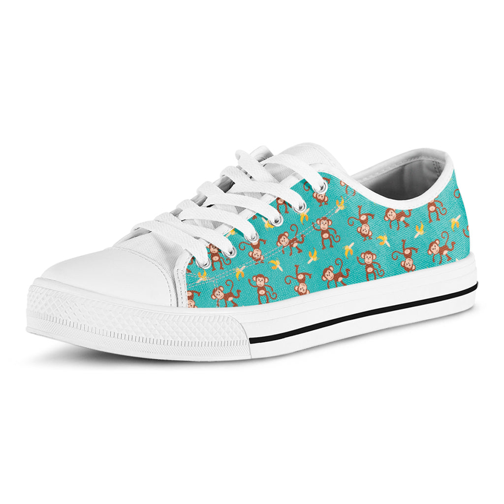 Banana And Monkey Pattern Print White Low Top Shoes