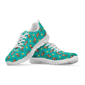 Banana And Monkey Pattern Print White Sneakers