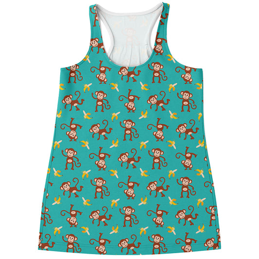 Banana And Monkey Pattern Print Women's Racerback Tank Top