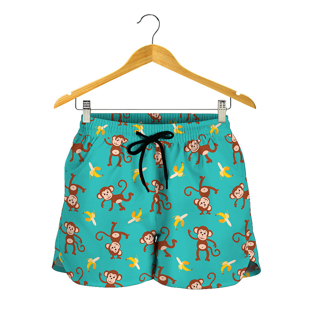 Banana And Monkey Pattern Print Women's Shorts