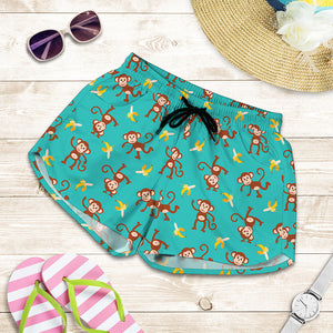 Banana And Monkey Pattern Print Women's Shorts