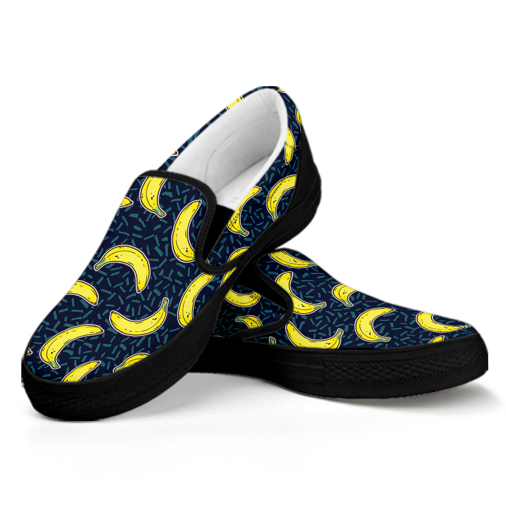 Banana Fruit Pattern Print Black Slip On Shoes